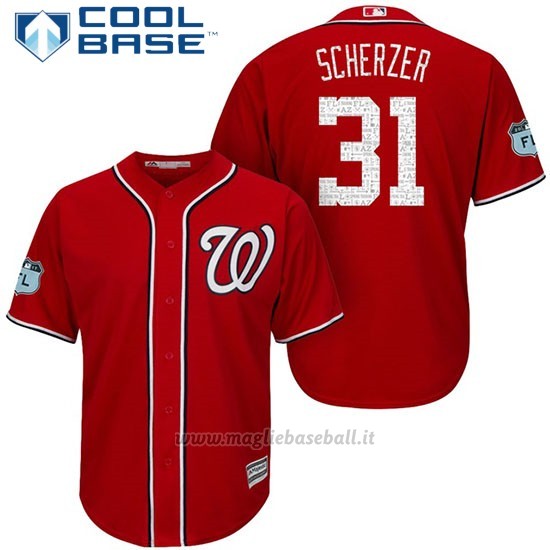 Maglia Baseball Uomo Washington Nationals Max Scherzer Scarlet 2017 Allenamento Primaverile Cool Base Giocatore